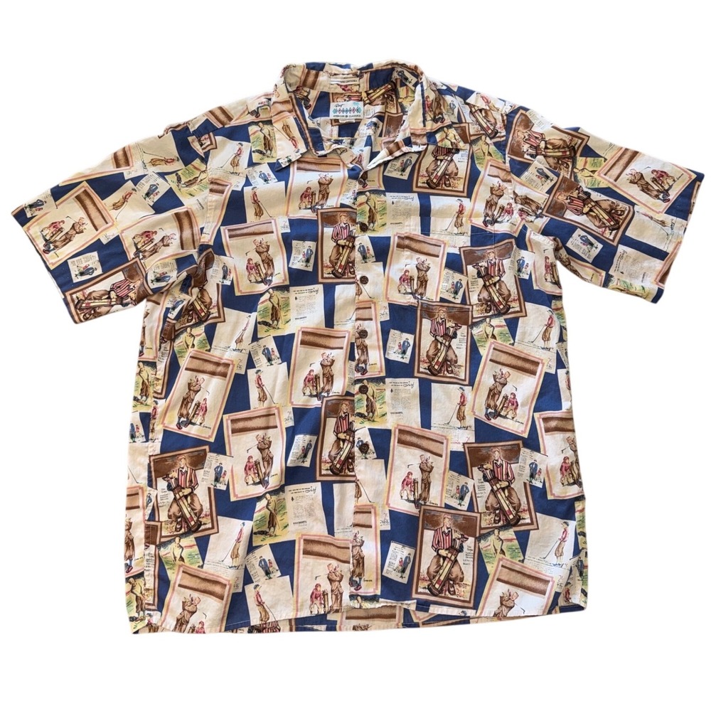 Reyn Spooner Mens XXL Egyptian Cotton Golf Print Aloha Shirt vintage